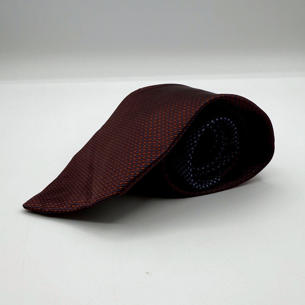 Tommy Hilfiger Men‎ Silk Tie Brown Orange Blue Geometric Pattern Made in USA
